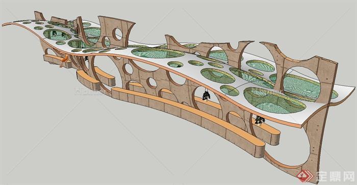 现代镂空独角廊架设计SU模型