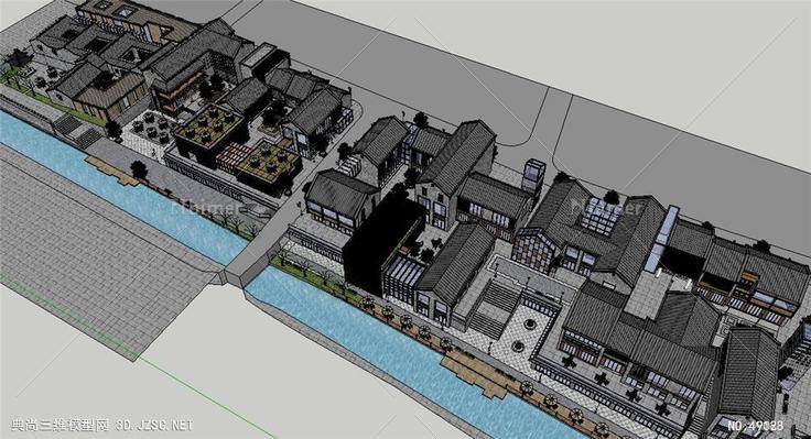 沿河古建的改造商业街方案仿古 su模型 3d