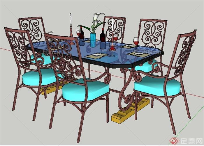 现代风格铁艺餐桌椅su模型