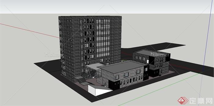 某精细现代风格小高层办公楼建筑设计SU模型[原创