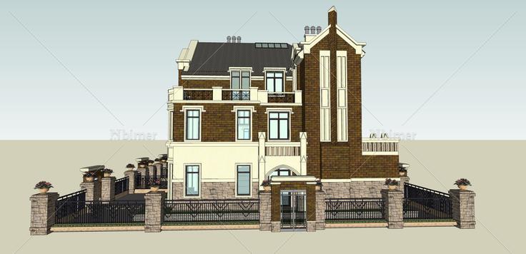 欧式风格联排别墅住宅建筑设计sketchup模型