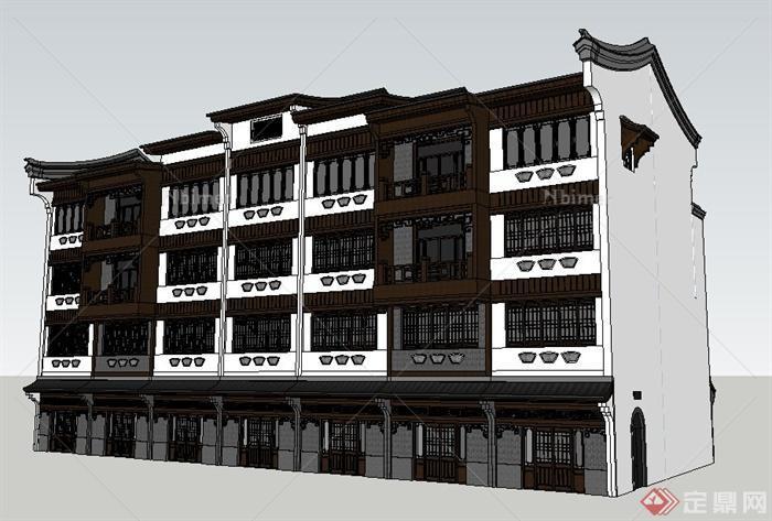 古典中式风格沿街商铺建筑设计su模型