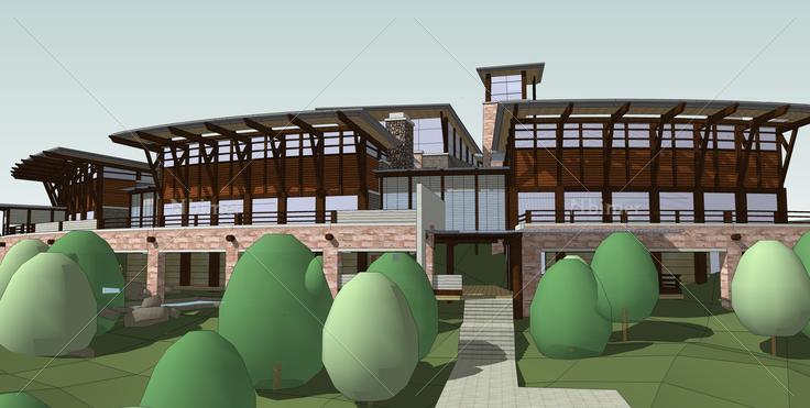 山地商业建筑体验中心设计方案sketchup模型