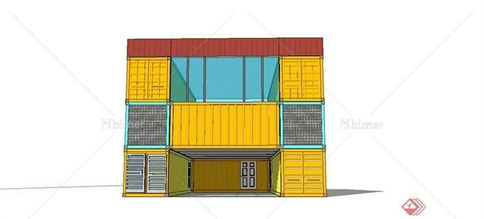 某现代简约风格集装箱式住宅建筑设计SU模型[原创