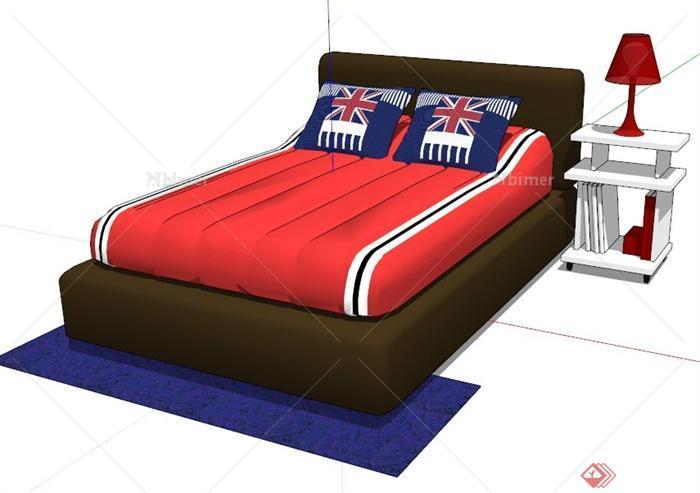 现代风格气垫床及床头柜su模型