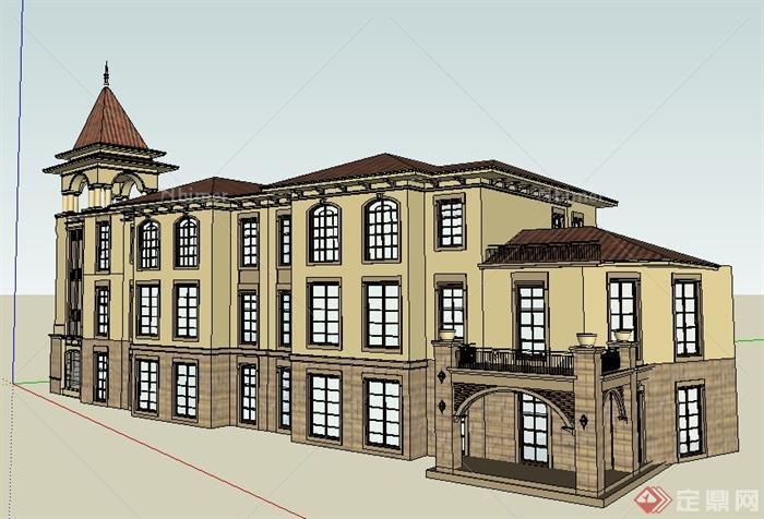 某新古典风格三层办公楼建筑设计su模型