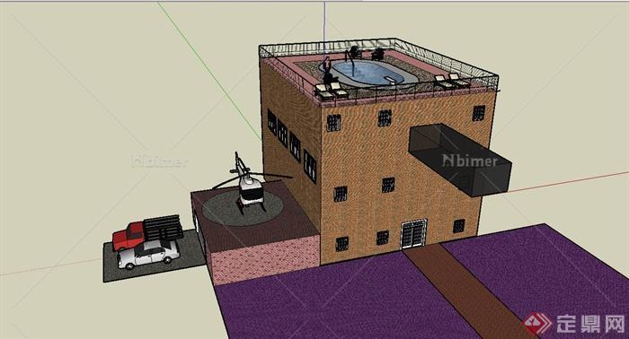 某带屋顶泳池住宅楼建筑设计SU模型