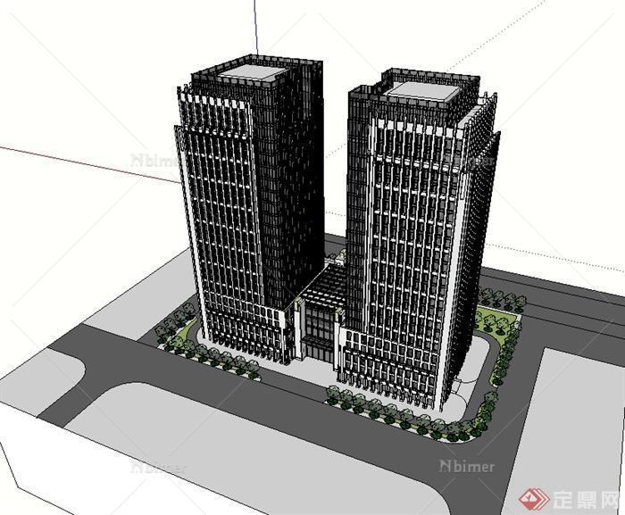 现代高层详细办公大楼设计SU模型[原创]