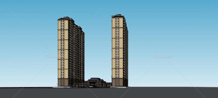  法式入口+高层住宅楼(74025)su模型下载