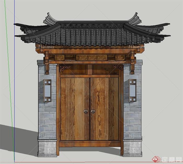 建筑节点古典中式大门设计SU模型