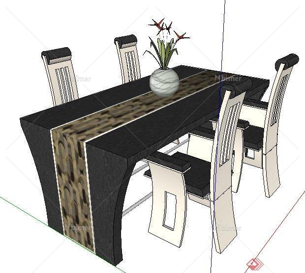简约现代风格四人座餐桌椅su模型