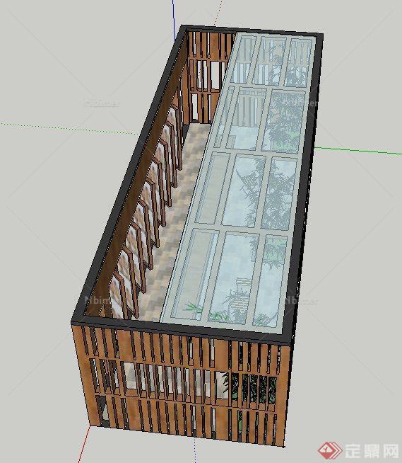 庭院木质长方形阳光房建筑设计SU模型