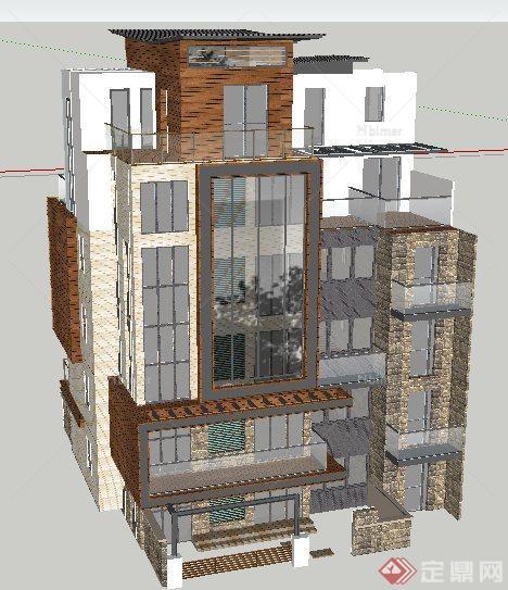 现代风格六层住宅建筑设计su模型