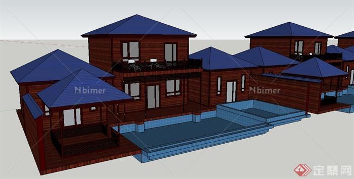 现代联排别墅住宅建筑设计su模型