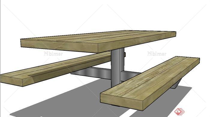 现代木质长桌凳设计su模型[原创]