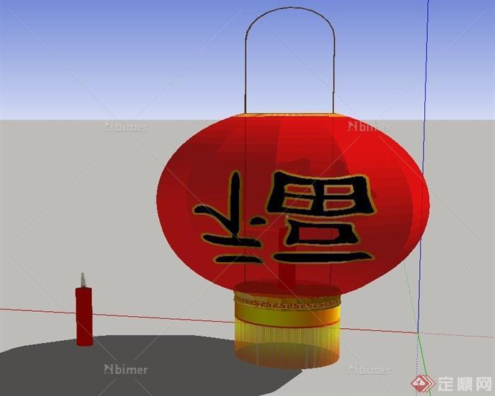 古典中式红色福字灯笼设计SU模型