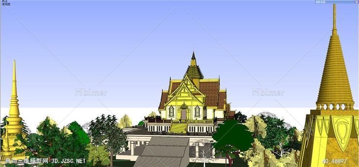 寺庙群落，泰国风格，4层宗教 su模型 3d