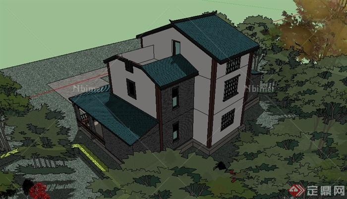 现代中式风格住宅建筑设计su模型