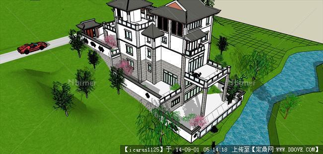 中式山地别墅建筑设计方案su模型
