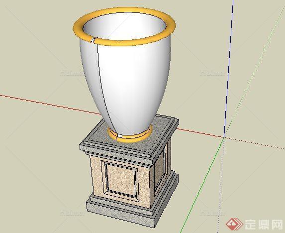 一款带基座陶罐状花钵SketchUp(SU)3D模型