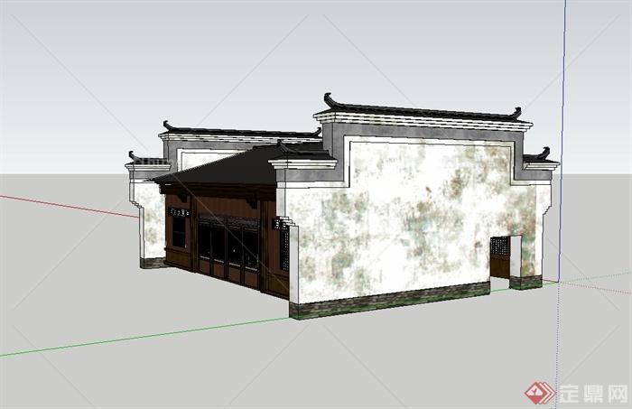单层古典中式住宅楼建筑设计su模型
