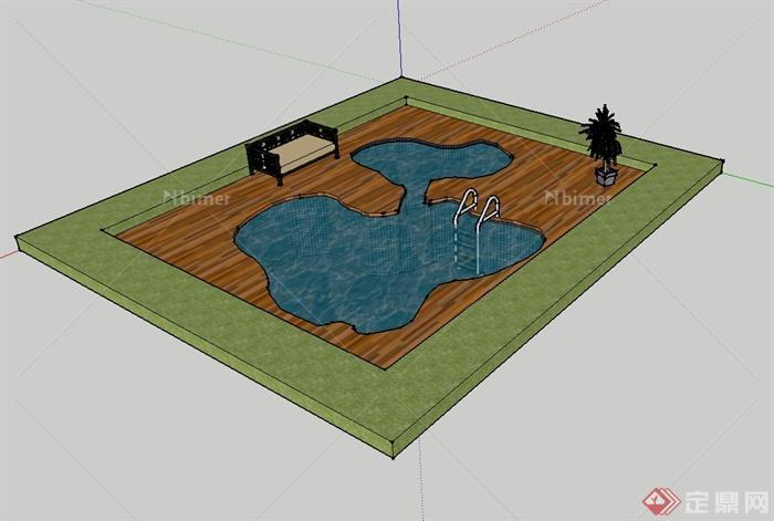 某现代风格庭院小泳池设计su模型[原创]