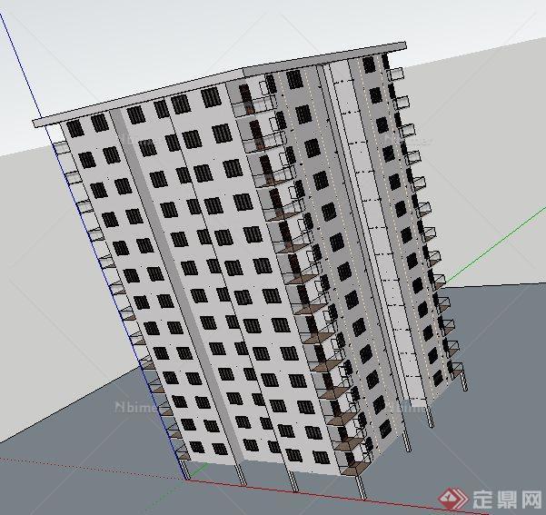 高层简约公寓楼建筑su模型[原创]