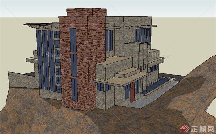 某悬崖边民居住宅建筑设计su模型