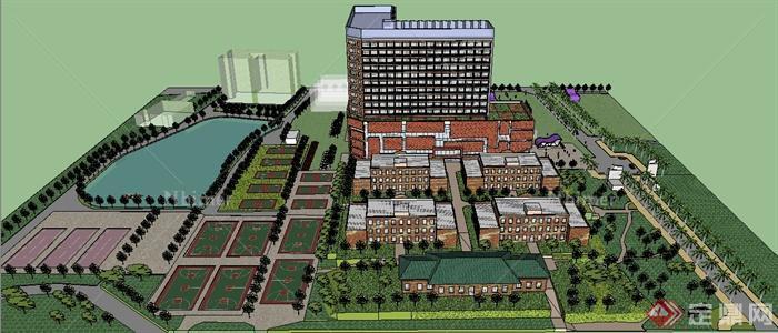 某大学校园文化城建筑以及校园景观设计SU模型
