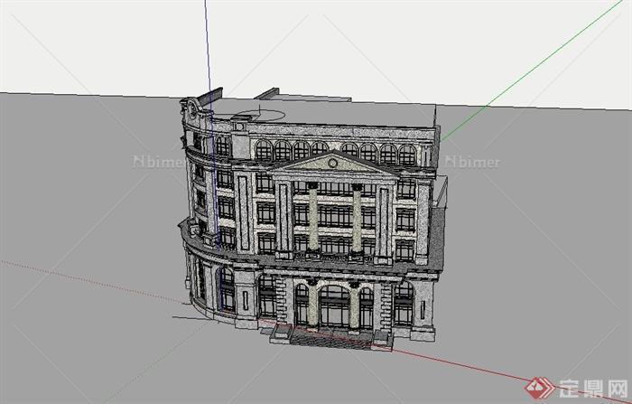 某欧式风格街道转角处商业建筑设计su模型