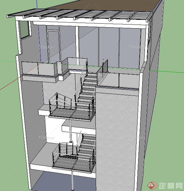 多层建筑室内楼梯及阳台su模型