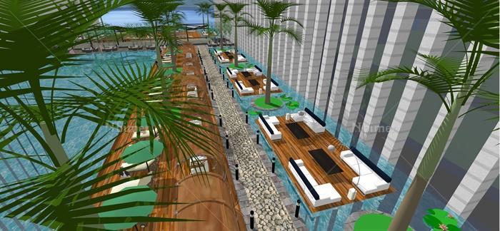 某精致现代风格屋顶游泳池景观规划设计SU模型含