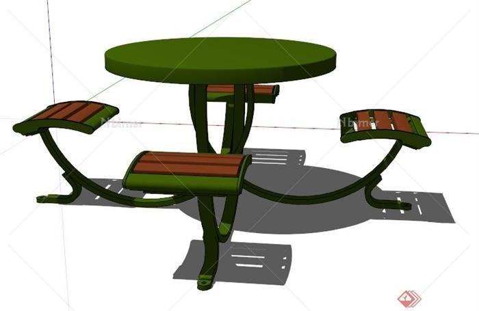 现代简约四人座桌凳组合su模型