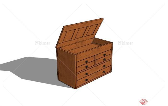 某现代木质翻盖设计床头柜SU模型[原创]