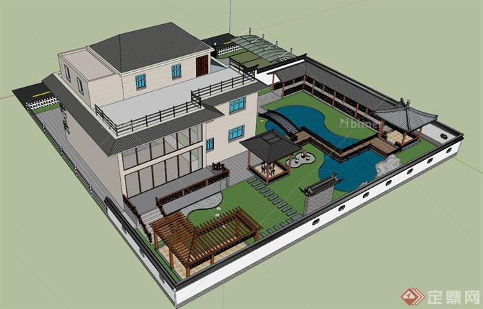 某私家住宅和庭院规划设计SU模型