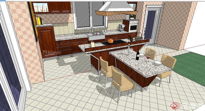 某现代风格精致室内厨房设计su模型[原创]