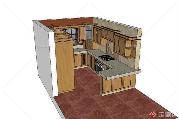 某住宅现代风格室内厨房设计su模型[原创]