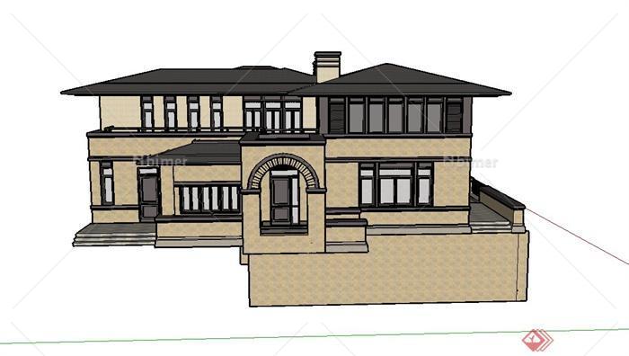 某三层郊外别墅建筑设计SU模型