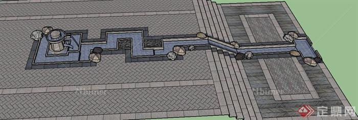 园林景观节点流水景观设计SU模型