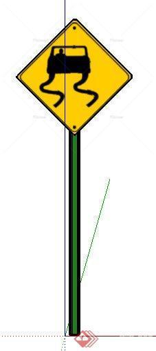 一个注意道路弯曲道路指示牌SU模型素材（3）