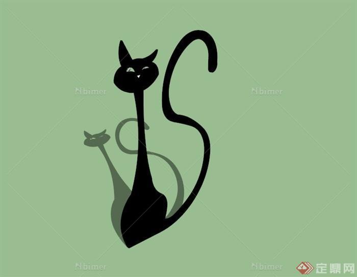 黑色卡通猫咪雕塑小品设计SU模型[原创]