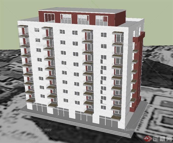 某现代多层住宅楼建筑设计SU模型
