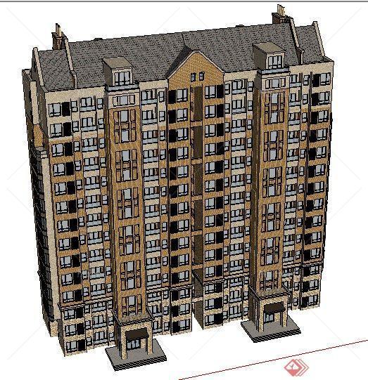 现代高层拼接住宅楼建筑设计su模型