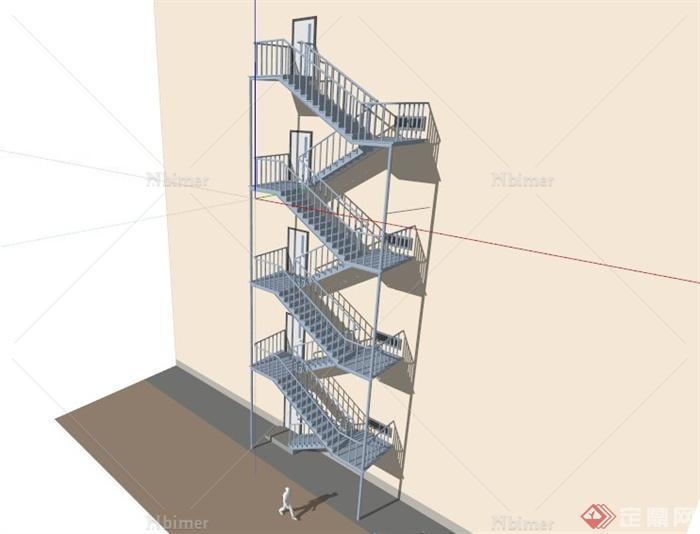 现代建筑外墙楼梯设计SU模型[原创]