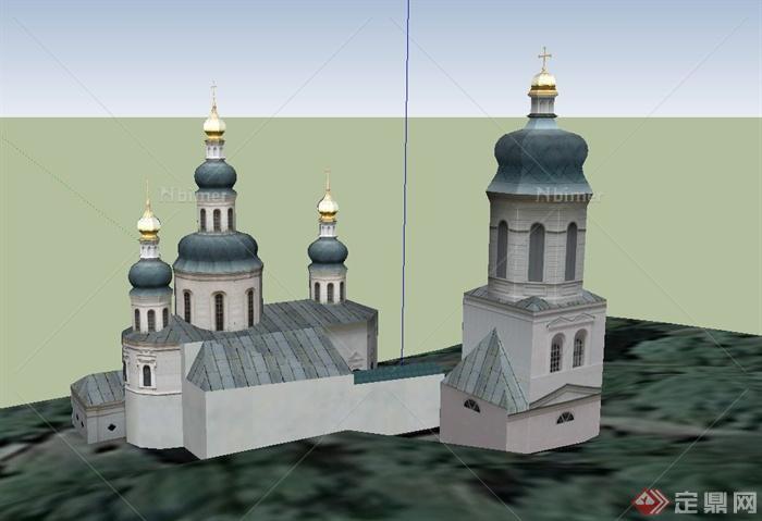 某欧式基督教教会建筑设计SU模型