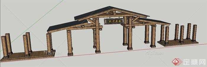 现在中式风格入口牌坊su模型