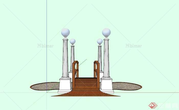 现代木制拱形景观桥设计SU模型[原创]