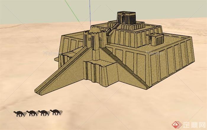 某古典金字塔建筑设计SU模型