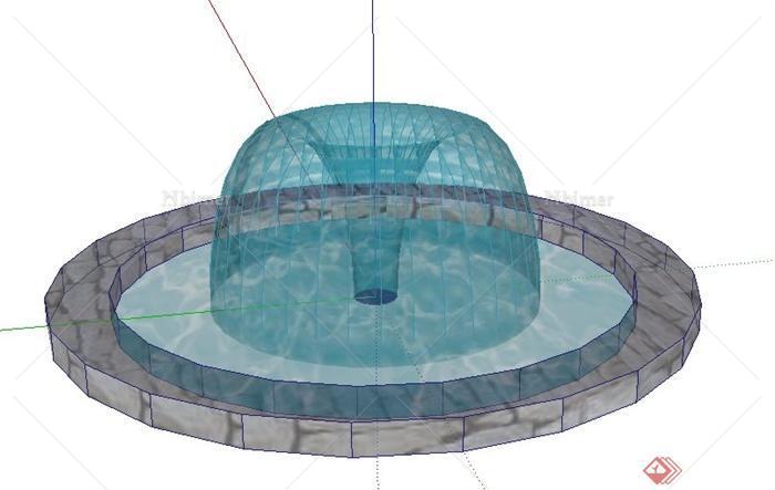 简洁圆形喷泉水池设计su模型[原创]