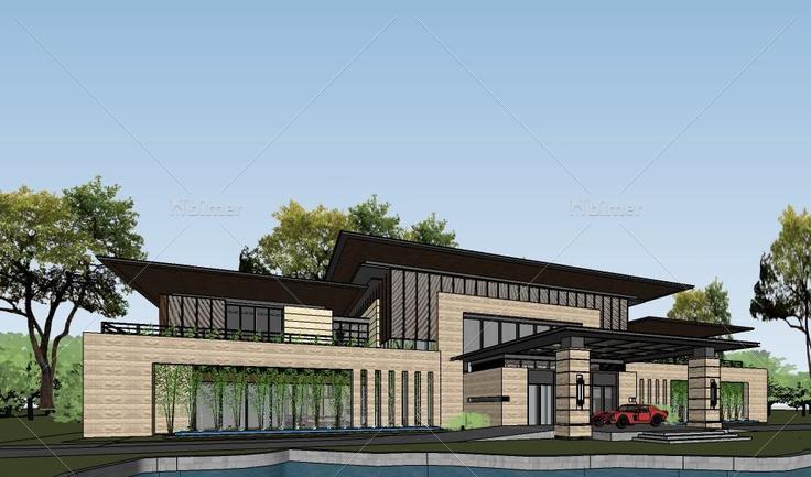 现代风格多层特色酒店建筑su模型(139742)su模型